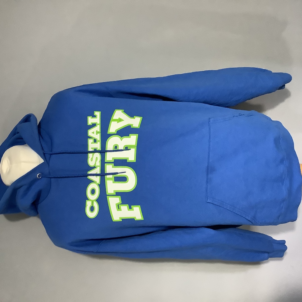 Retro Champion Hoodie - Size XL - Blue - ‘Coastal Fury’ - P2P 24” - Picture 1 of 8